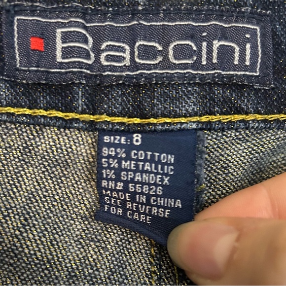 Y2K Baccini Sparkly Glitter Flare Blue Jeans Bell Bottom Denim Gold Size 8 2000s - Picture 8 of 11